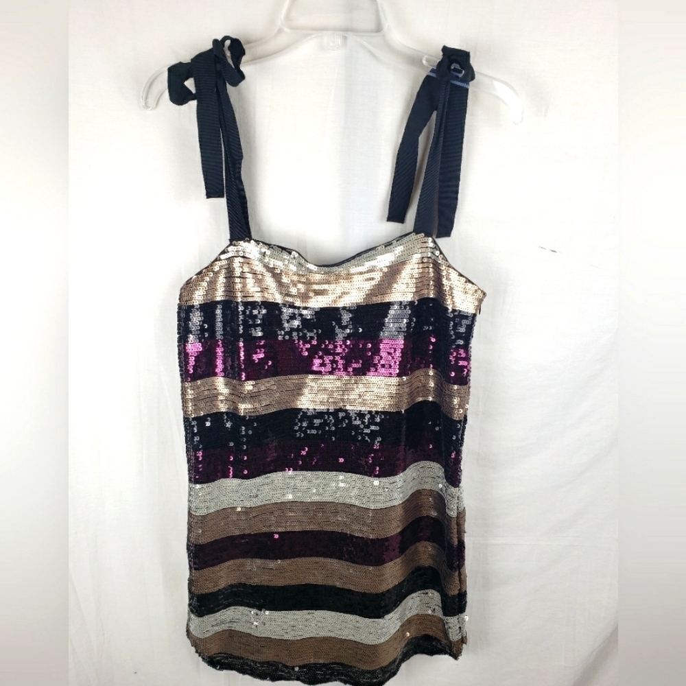 Ali and Jay Sequined Black Multicolored Dress With Ribbon Ties Sz M